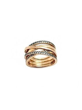 Pandora Entwined Ring Rose Gold Toned Pave Ring ALE MET 52 Size 6